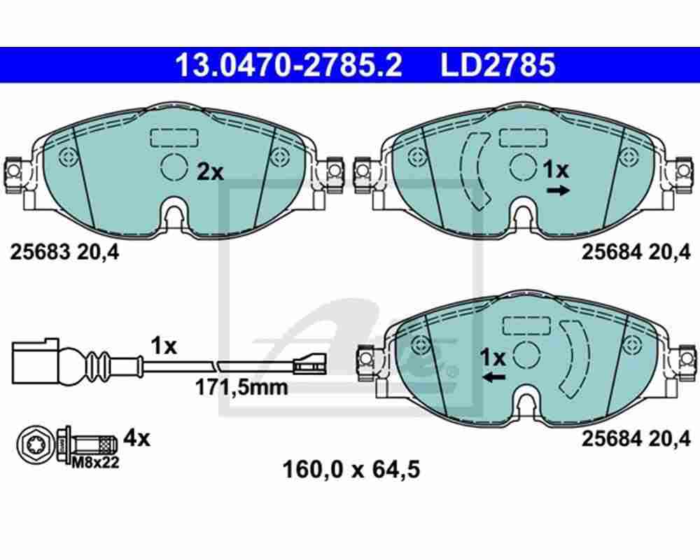 Klocki hamulcowe Ceramic Przód AUDI A3 12- ATE 13.0470-2785.2 | Części samochodowe VAGPARTS.PL