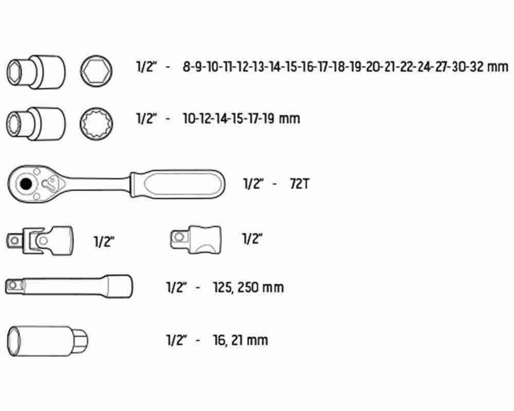 Klucze nasadowe 1/2 CRV Zestaw 32 szt. NEO TOOLS TPX08-662 | Części samochodowe VAGPARTS.PL